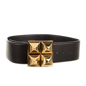 Stella McCartney Black Wide Gold Buckle Belt, Size 75